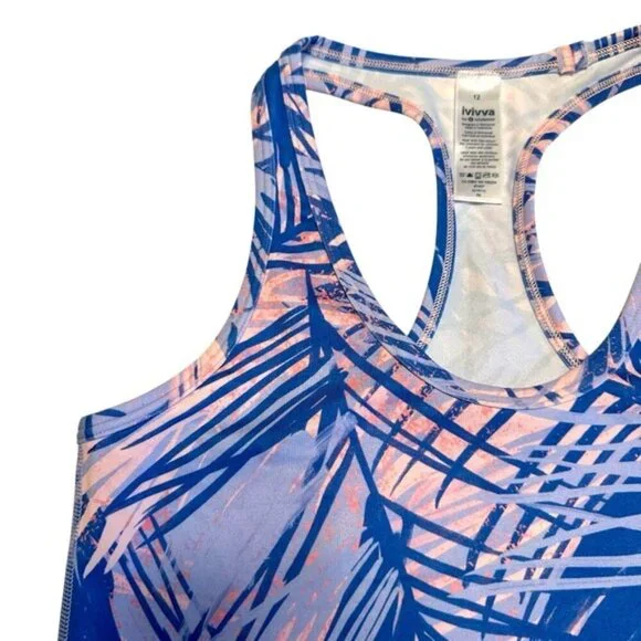 Ivivva | Girl Pink & Purple Tropical Print Racerback Tank Top Size 12 - Picture 4 of 5